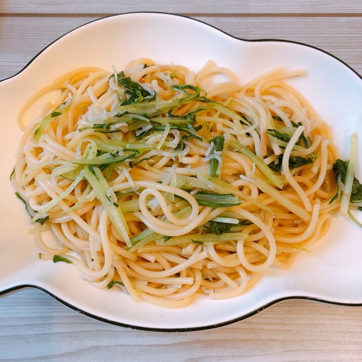 おじゃこと水菜のバター醤油パスタ